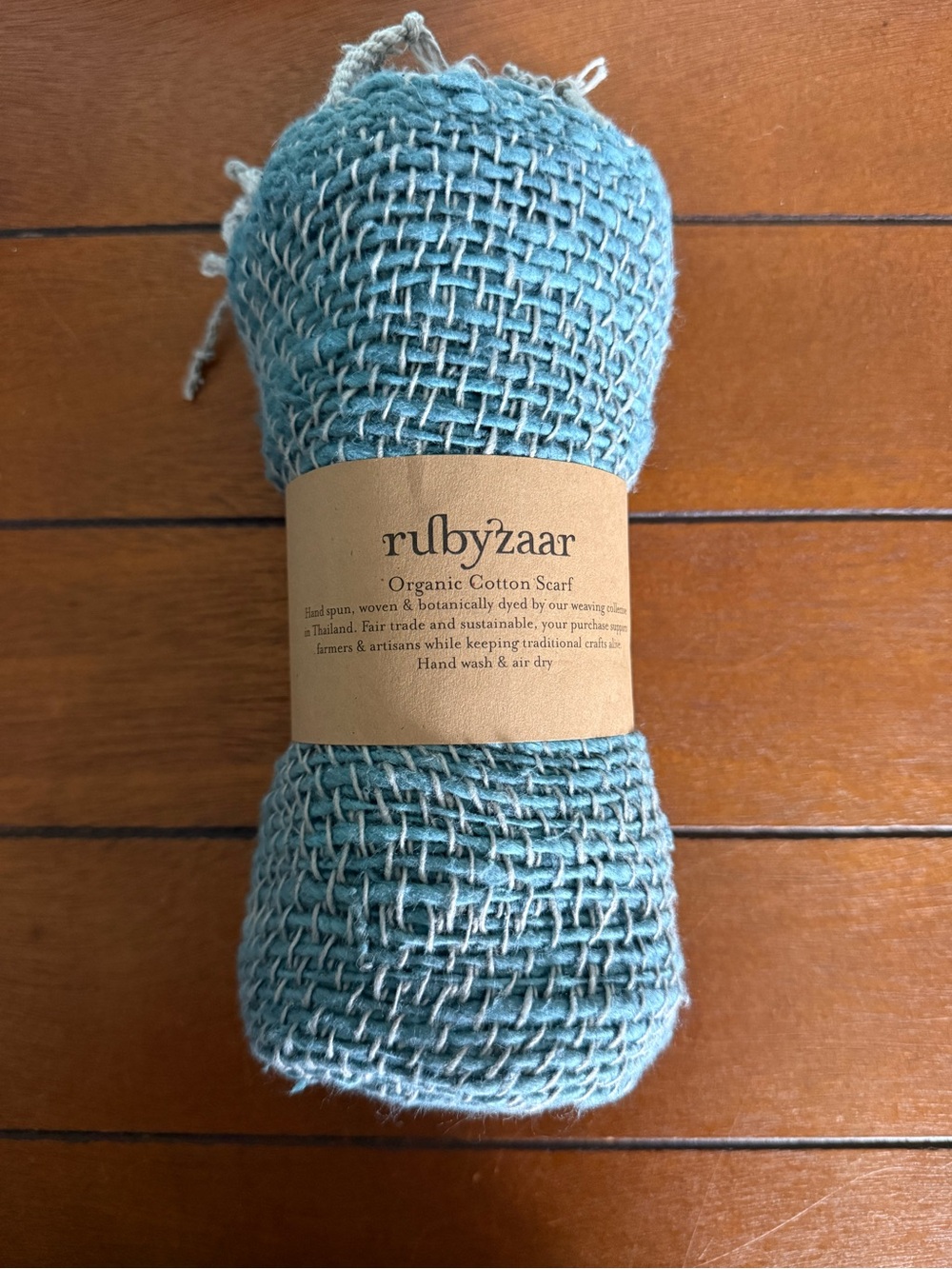 NWT Rubyzaar Light Blue Hand Spun Fair Trade Organic Cotton Scarf